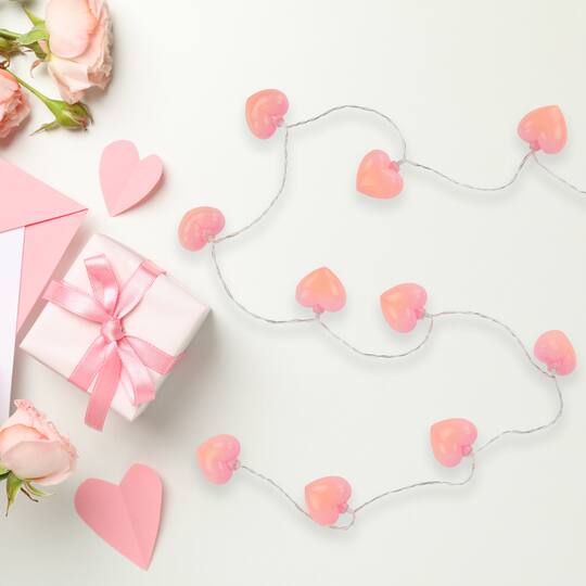 10ct. Pink LED Valentine's Day Heart String Lights with Clear Wire